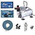 ABEST Airbrush Compressor kit Plus Airbrushing Accessories – air hose, airbrush holders, mini filter, Dual action gravity-feed airbrush for nail art, cake decoration, temporary tattoo, Hobby-painting,