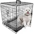 Dog Crate, Dog Cage, Foldable Puppy Crates with Bed, Non-Chew Plastic Removable Tray, Folding 2 Door Crate, Small Size 24-inch (61cm) Black