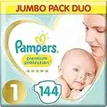 Pampers Baby Nappies Size 1 (2-5 kg / 4-11 lbs) Premium Protection, (New Baby), 144 Nappies, JUMBO PACK DUO, Baby Essentials For Newborn