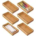 mDesign Juego de 6 cajas organizadoras para escritorios y cajones – Caja rectangular de bambú – Organizador de madera para artículos de oficina y manualidades – color natural