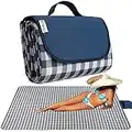 RUIBOLU Beach Blanket Large Picnic Blankets, Sandproof Beach Mat for 2-4 Adults Waterproof Quick Drying Outdoor Picnic Mat for Travel Camping Hiking Festival Park Lawn (Dark Blue Plaids)