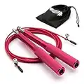 CKB LTD Elite Speed Skipping Rope Adult With Travel Bag Premium Aluminium Handles Fitness Adjustable Jump Rope 3m 10ft Functional Fitness Exercise Workout Training Double Unders 1pc (Pink)