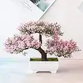 ZYWUOY Albero di bonsai artificiale, finto vaso artificiale per bonsai in vaso, per casa, ufficio, scrivania, in vaso, colore: rosa