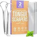 Tongue Scraper (2 Pack), Reduce Bad Breath, Stainless Steel Tongue Cleaners, 100% BPA Free Metal Tongue Scrapers Fresher Breath in Seconds