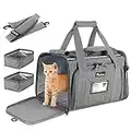 Pawaboo Cat Carrier Pet Carrier, TSA Airline Approved Soft Sided Dog Cat Carriers, Cat Travel Bag with 2 Folding Bowls for Small Medium Cats Dogs Puppies of 18lb, Collapsible Puppy Carrier, Light Gray