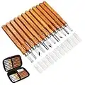 MAIKEHIGH 14Pcs Kit di strumenti per intaglio del legno - Scalpelli per intaglio professionali Coltello Manico intaglio sculture Esperti di carpentieri Principianti con coperture protettive