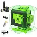 Huepar 4x360 Laser Level Self-Leveling with Remote Control 4D Green Cross Line Floor Laser Tool-2 x 360 Horizontal /Vertical Laser Lines with Rechargeable Li-ion Battery and Fine-Tuning Bracket-904DG