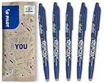 Pilot - 5 FriXion Ball - Encre Gel Effaçable - Stylo Roller Rechargeable et Ergonomique - Bleu - Pointe moyenne