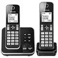 Panasonic KX-TGD322 Cordless Home Phone with Nuisance Call Blocker and Digital Answering Machine - Black & Silver (Pack of 2)