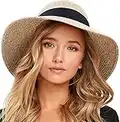 FURTALK Womens Beach Sun Straw Hat UV UPF50 Travel Foldable Brim Summer UV Hat