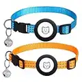 2 Pcs Airtag Cat Collars, Air Tag Cat Collar with AirTag Holder Case Anti-Lost GPS Tracker Accessories for Cat Small Pet (Orange+Blue)