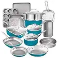 Ensemble de 20 casseroles et poêles Gotham Steel Aqua Blue, ensemble de batterie de cuisine en céramique antiadhésive+ensemble de ustensiles de cuisson