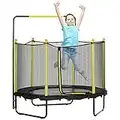 ZONEKIZ Cama Elástica Infantil Ø110 cm Trampolín para Niños de 1-10 Años con Red de Seguridad Reposabrazos Ajustables para Interior Exterior Ø140x120-140 cm Negro