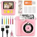 GGISUI Macchina Fotografica Istantanea per Bambini,Digitale Fotocamera Instant Print 1080P HD Videocamera Obiettivo Fotocamera con 32GB Scheda SD, 6 Penne colorate，Regalo di Compleanno(Rosa)