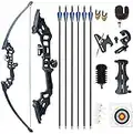 Monleap 51" Archery Takedown Recurve Bow and Arrow Set Right Hand Longbow Kit for Adult Beginner Outdoor Training Hunting Shooting 30lb 40lb 50lb (Black，30lb)