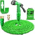 Suplong Expandable Garden Hose 25ft,Expanding Hose Pipe with 1/2",3/4" Fittings,Lightweight Flexible Garden Hose with 7 Function Spray Nozzle(25ft, Green)