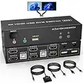 Conmutador KVM HDMI de dos monitores, 2 puertos, 4K a 60 Hz Conmutador KVM HDMI 2 en 2 salidas con salida de micrófono de audio y 3 puertos USB, Conmutador de ratón, teclado y monitor de PC