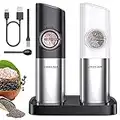 SIYOTEAM Electric Salt and Pepper Grinder Set, Automatic Gravity Salt and Pepper Grinder Set, Electric Pepper Mill Grinder Rechargeable with Charging Base, Adjustable Coarseness, Larger Capacity