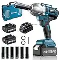 Seesii Cordless Impact Wrench, 580Ft-lbs(800N.m) Brushless Impact Wrench 1/2 inch, 3300RPM High Torque Impact Gun w/ 2x 4.0Ah Battery,Charger & 6 Sockets, Electric Impact Wrench for Car Home, WH710