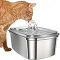 OlarHike Automatic Pet Water Fountain Stainless Steel, 61oz/1.8L Dogs/Cats Water Bowl Dispenser with Quiet Pump, Dishwasher Safe Design & Adjustable Water Flow