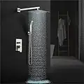 SR SUN RISE Shower Faucet Set Bathroom Square Rain Shower Head with Handheld Spray Wall Mounted Rainfall Shower Fixtures Brushed Nickel Shower Faucet Trim Repair Kits (Contain Shower Valve)