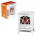 Benross 44240 1800W Freestanding Electric Fireplace Stove Heater / White Cast Iron Finish With Burning Flame Effect / 2 Heat Settings With Adjustable Thermostat / Auto-Shut Off