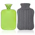 Attmu Classic Rubber Transparent Hot Water Bottle 2 Liter with Knit Cover - Green