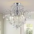 WUZUPS Crystal Chandelier Flushmount Ceiling Light Modern Lighting Fixture for Bedroom Hallway Bar Kitchen Bathroom, H 17.5'' x W 19.3'', E12 Base, Chrome