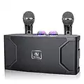 Enceinte Karaoke Professionnel, Haut-Parleur de karaoké Bluetooth avec 2 Microphones sans Fil, Karaoke Complet Haut-parleurs de fête, Machine à Chanter karaoké avec Lumière Disco Prise USB, TF, AUX