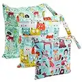 BelleStyle Bolsa de Pañales, 3 Pcs Reutilizable Wetbag, Impermeable Lavable con 2 Cremallera para Mamá de Bebé, Transpirable Organizador de Maquillaje de Colgar, Viajes, Playa, Piscina, Gym (Verde)