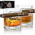 Vasos de Whisky con Portapuros Set 2, Accesorios para Puros, Kit de Vasos de Cristal para Whisky con Soporte para Puros, Vasos para Cócteles, Whisky Escocés,Bourbon,Regalos para Hombres(250ml)