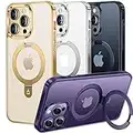 Alphex Invisible Stand Magnetic Case for iPhone 14 Pro Max, Look as Bare iPhone, Compatible with MagSafe, Military Grade Shockproof Matte Slim Phone Cover Ring Holder Women Men 6.7 inch, Deep Purple