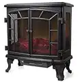 Warmlite WL46020 Rochester Portable Electric Double Door Fireplace Heater with Realistic LED Flame Effect, Remote Control, Overheat Protection, 2000W, Black