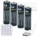 Lithium AA Akkus Wiederaufladbare Batterien, Kamnnor 1,5V 2600mWh Rechargeable Batterien, 2H-Schnellladung, mit 4-in-1 USB Typ-C Ladekabel und Aufbewahrungskoffer, 4 Pack