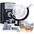 Decanter per whisky in vetro - Set di decanter per whisky in vetro - decanter da 850 ml con tappo in vetro, 2 bicchieri a globo incisi, imbuto di colata in acciaio inox e 9 pietre per whisky