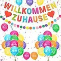 Willkommen Zuhause Willkommen Zurück Deko, Herzlich Willkommen Girlande Willkommen Zuhause Baby, mit Welcome Home Banner und Luftballons,Girlanden Polka Dot,Hängender Wirbel für Home Familie Party