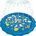 Nantew 68" Splash Pad Sprinkler for Kids Toddlers Play Mat Inflatable Baby Wading Pool Summer Outdoor Water Toys Alphabet Learning Outdoor Play Mat for Children Babies & Toddlers (Gear-01)