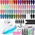 35 PCS Gel Nail Polish Kit with UV Light include 32 Colors Gel Polish Nail Kit Soak Off Base Coat No Wipe Top Coat Matte Top Coat Nail Polish Set Manicure Tools Nail Lamp Nail Gel Kit Gifts for Women