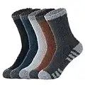 Zando Mens Fuzzy Socks Cozy Slipper Fluffy Socks Winter Warm Soft Cabin Stocking Comfy Sleep Fleece Socks Boot Cotton Socks Christmas Socks Black & Brown & Dark Grey & Light Grey & Navy One size