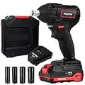 PULITUO 20V Brushless Cordless Impact Wrench ，1/2 Inch Chuck, Max Torque 400N.m 2800 RPM， 2.0Ah Li-Ion Battery and 1 Hour Fast Charger,4Pcs Driver Impact Sockets& Home Tools Kit Set