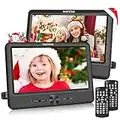 WONNIE 10" Car DVD Players, Portable DVD Player Dual Screen Play Two Different or The Same Movie with 2 Headrest Mount, 5 Hours Rechargeable Battery, Last Memory, AV Out&in, Support USB/SD/Sync TV