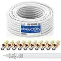 deleyCON 10m Cavo Coassiale SAT HQ 130dB con Schermatura Quattro DVB-S/S2 DVB-T DVB-C BK HDTV 4K 1080p Full HD + 10 Connettori F Dorati