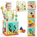 TOP BRIGHT Cubo de Actividades Juguetes educativos para bebés con Cuentas de Madera niñas de 1 año de Edad, Regalo pequeño, 5 en 1, Color, S (Sun Top 43235-209490)