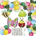 WEDNOK 66pcs Ballons Colorés Ballon en Aluminium Insecte avec Ballon Papillon Abeille Grenouille Coccinelle Autocollant Feuille de Palmier pour Décoration Printemps Eté Anniversaire Fête Jardin Enfant