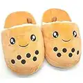 Glopastel Chaussons Boba | Mignon Anime Kawaii Bubble Tea Fuzzy Slip-On House Shoes | Taille unique Adultes Femmes Hommes (Beige)