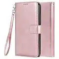 LEMORRY Coque pour Apple iPhone 6 7 8 Etui Cuir Multifonctionnel Portefeuille Pochette 2in1 Protecteur Magnétique Fente Carte & Cadre Photo Silicone TPU Housse Flip Cover pour iPhone 6 7 8 (Or Rose)