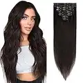 Benehair Clip in Hair Extensions 12 Inches Real Human Hair Extensions for Women Silky Straight Natural Hair Extensions Clip in Real Hair 8pcs Per Set with 18 Clips 55g Off Black #1B