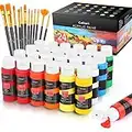 Caliart Acrylic Paint Set with 12 Brushes, 24 Colors (59ml, 2oz) Art Craft Paints Gifts for Artists Kids Beginners & Painters, Halloween Pumpkin Canvas Ceramic Rock Painting Kit Art Supplies