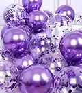 SUWEN Purple Metallic Balloons and Confetti Balloons Set 47PCS Latex Helium Chrome Dark Purple Balloon for Birthday Anniversary Party Decorations