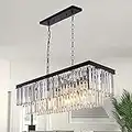 Wellmet Kristallleuchter Modern Kronleuchter Kristall Pendelleuchte Esstissch 9-Licht 85cm-Länge Deckenleuchte groß elegant Deckenlampe rechteckig Lüster Wohnzimmer Esszimmer Kücheninsel Beleuchtung